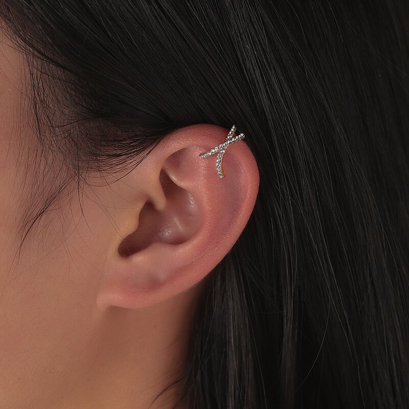 

1pc Rhinestone Cross Ear Cuff, Gold