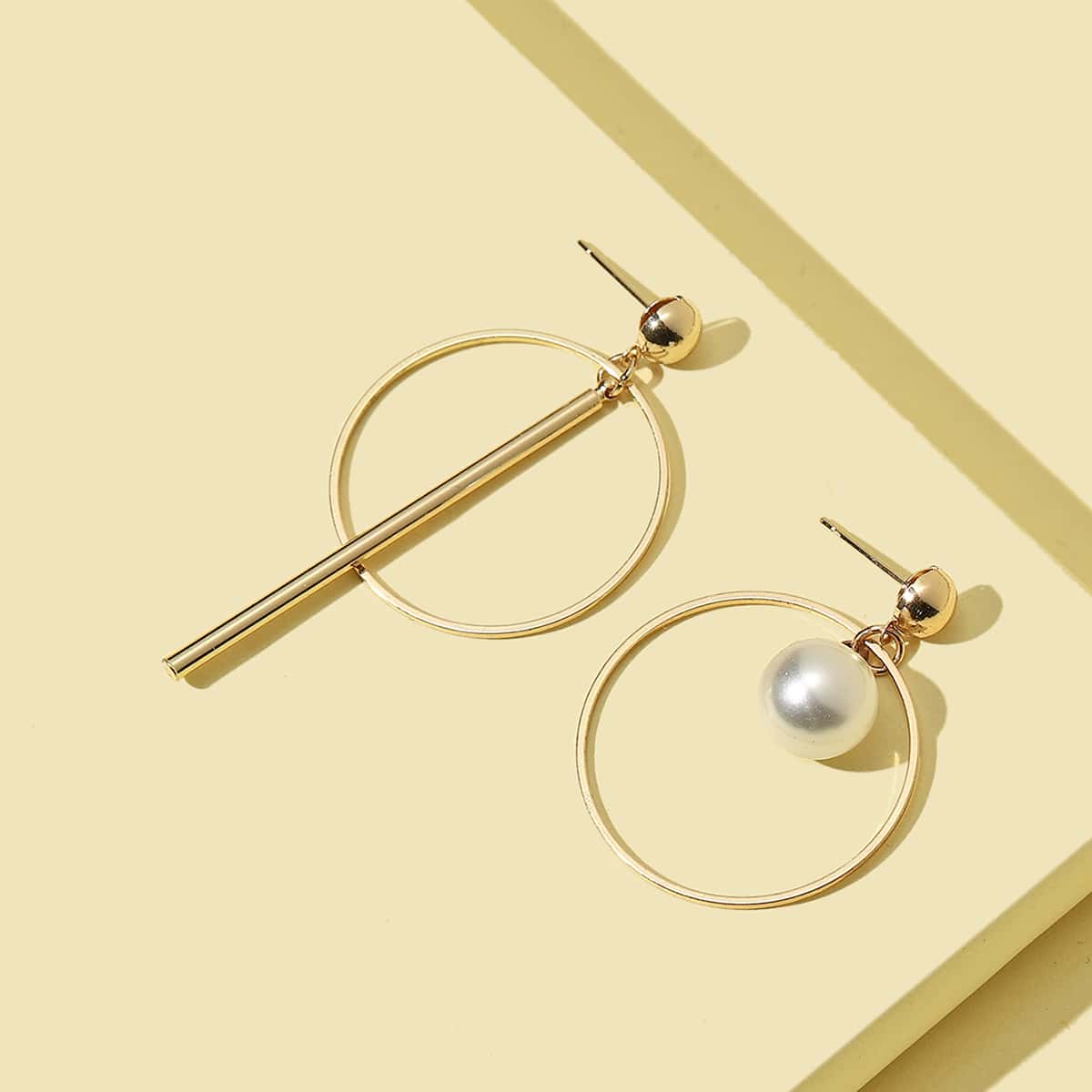 

Faux Pearl Round Drop Earrings, Gold