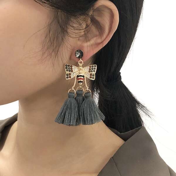 

Tassel Charm Drop Earrings, Dark grey