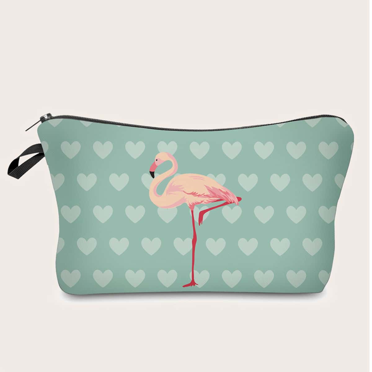 

Flamingo & Heart Print Makeup Bag, Multicolor