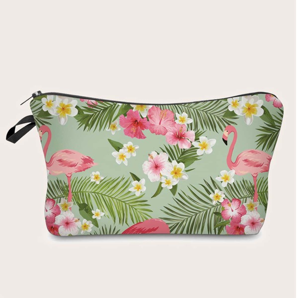 

Flamingo & Flower Print Makeup Bag, Multicolor