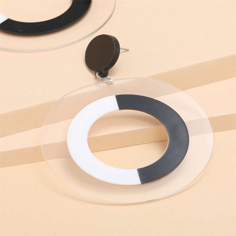 

Hollow Round Drop Earrings, Black and white