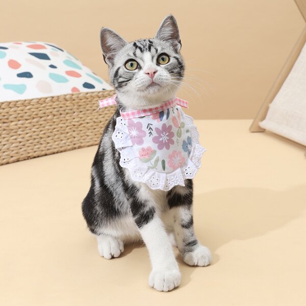 

Flower Print Cat Bandana, Pink