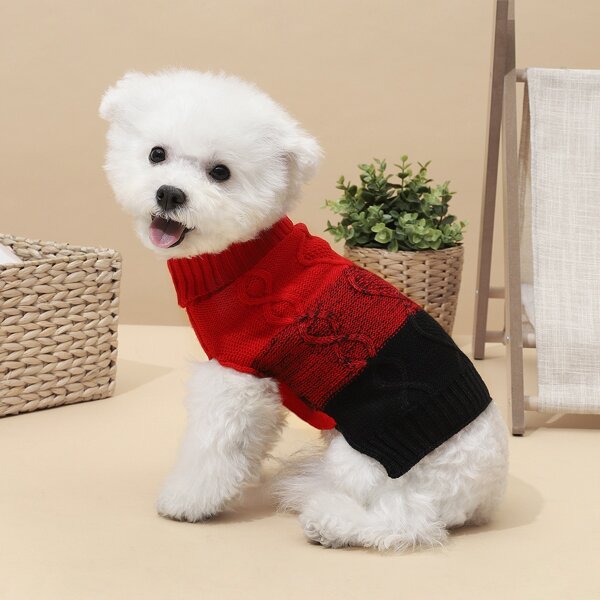 

Colorblock Knit Turtleneck Dog Sweater, Red