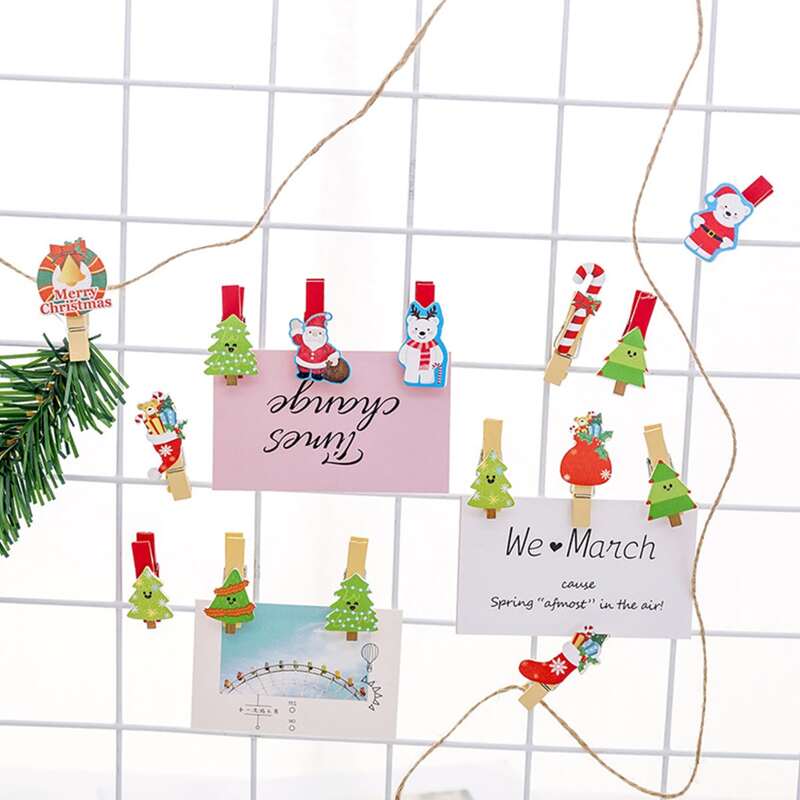 

10pcs Random Christmas Clip & 1pc Hemp Rope, Multicolor