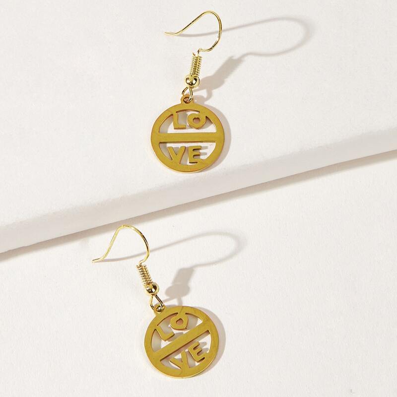 

Hollow Letter Drop Earrings, Gold