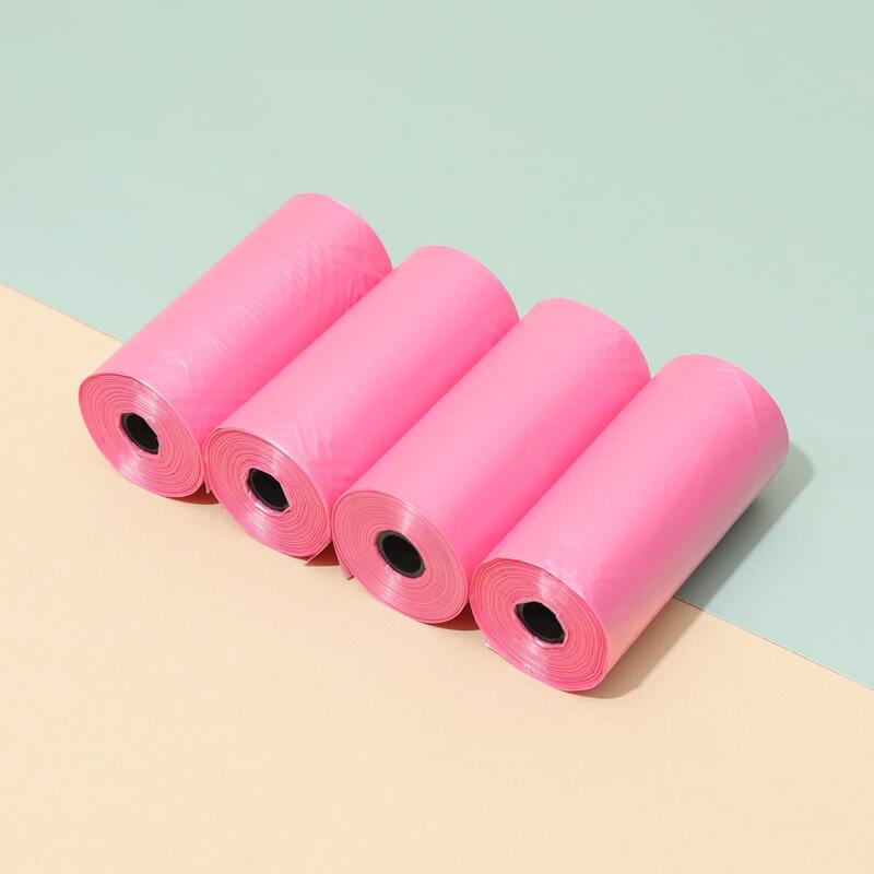 

4rolls Plain Dog Garbage Bag, Pink