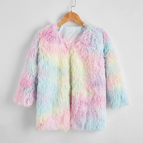 

Toddler Girl Rainbow Color Open Front Mohair Coat, Multicolor