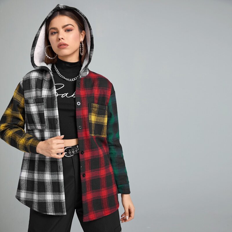 

Tartan Colorblock Butoon Front Coat, Multicolor