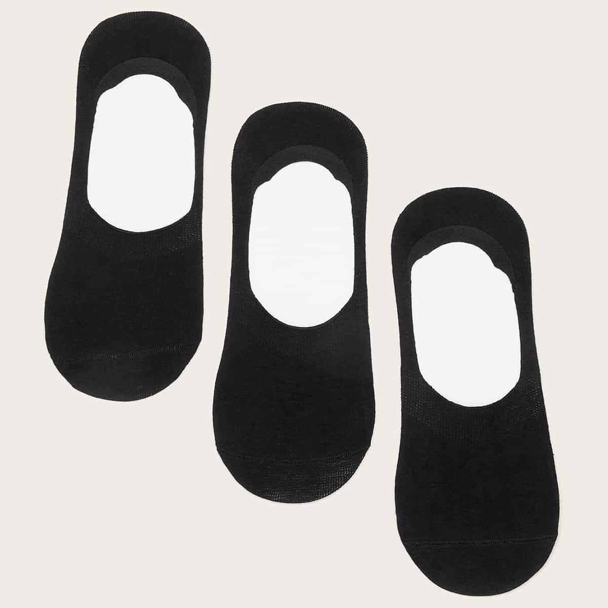 

3pairs Guys Solid Invisible Socks, Black