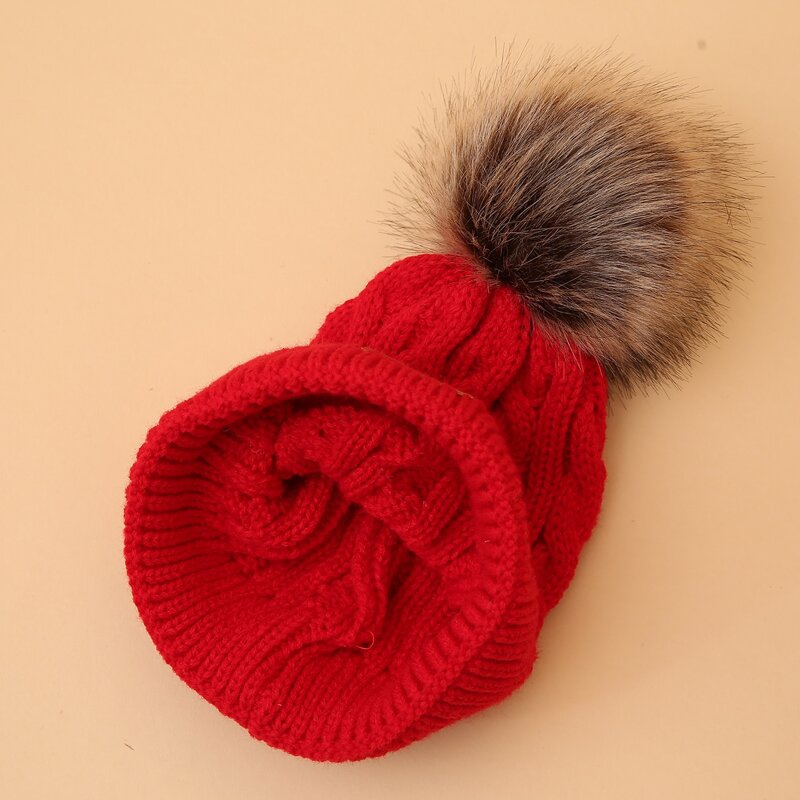 

Pom Pom Knit Hat, Red