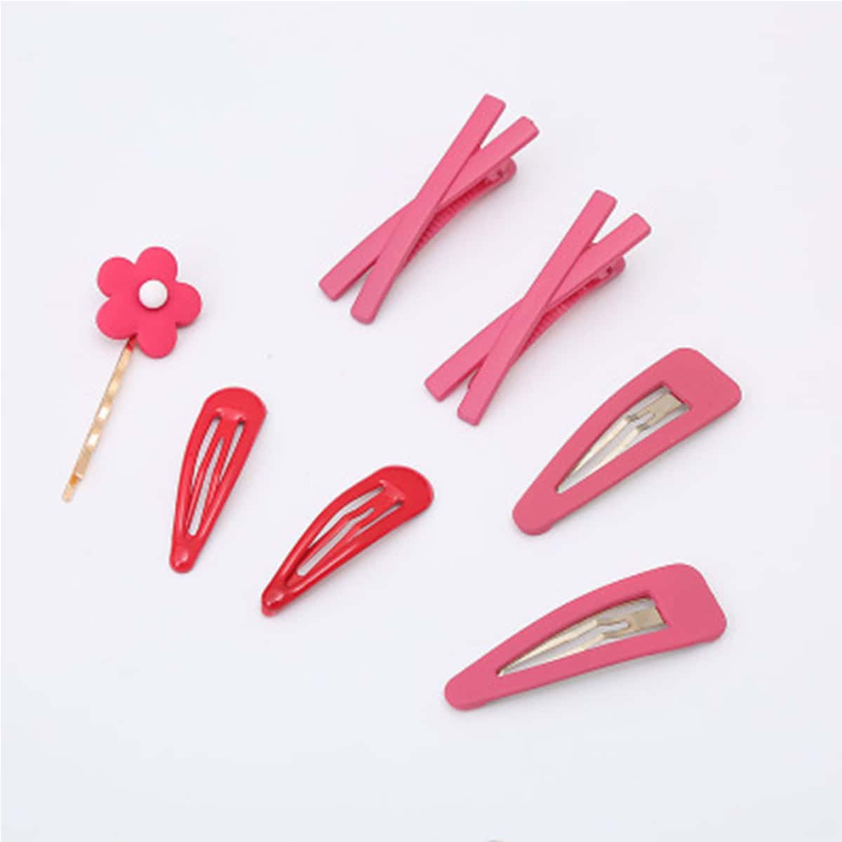 

7pcs Simple Floral Hair Clip, Pink