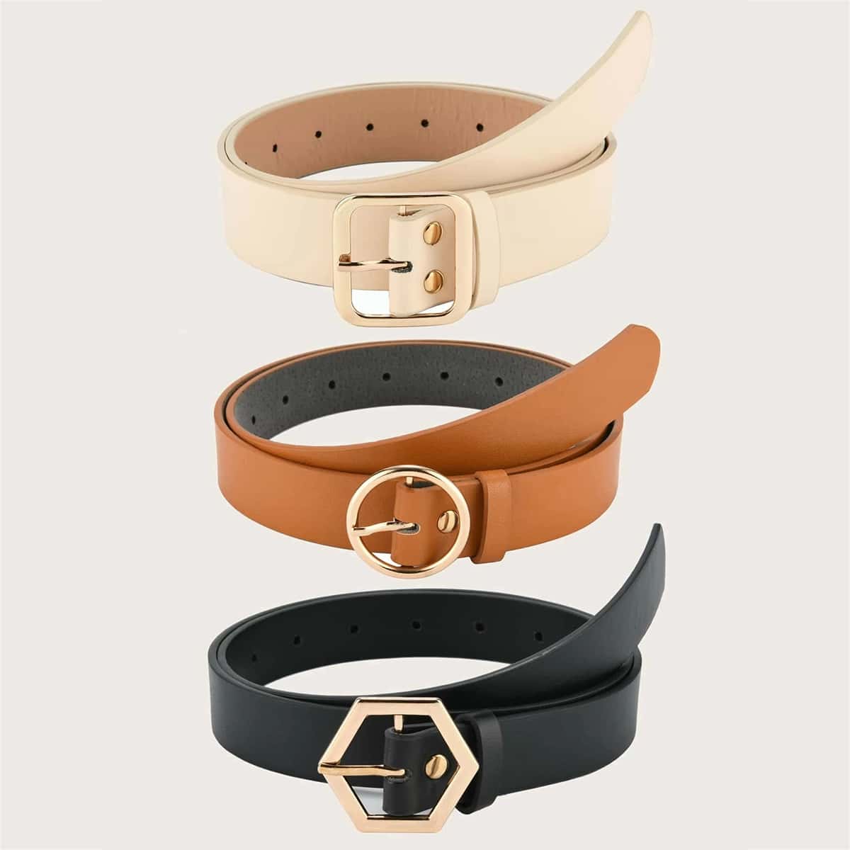 

3pcs Geo Buckle Belt, Multicolor
