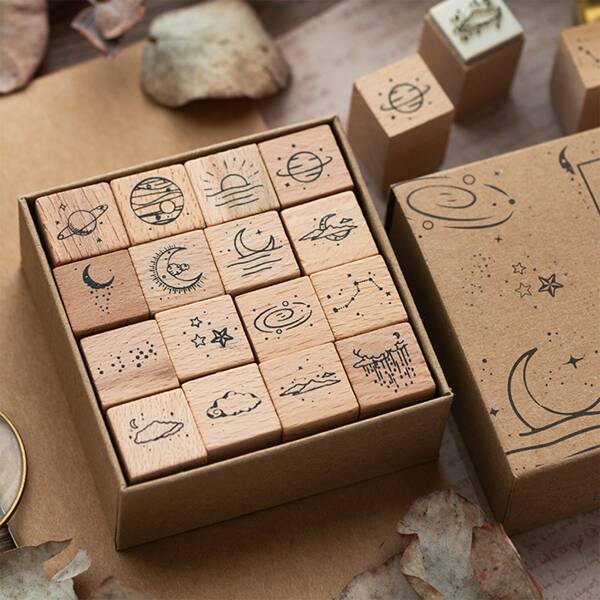 

16pcs Mixed Pattern DIY Stamp, Khaki