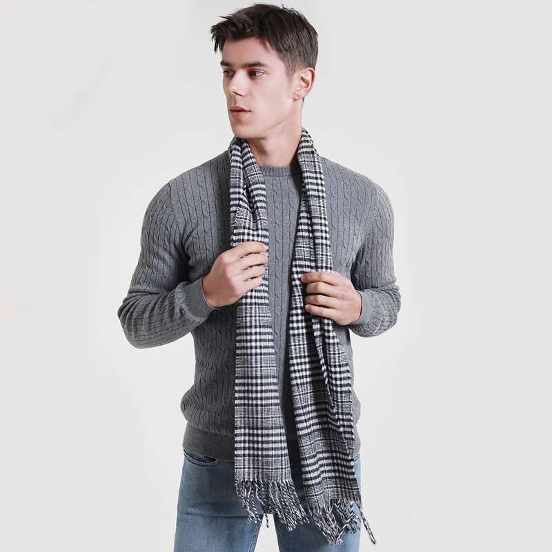 

Guys Plaid Pattern Scarf, Black and white