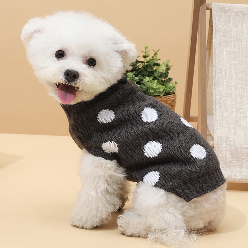 

Polka Dot Knit Dog Sweater, Grey