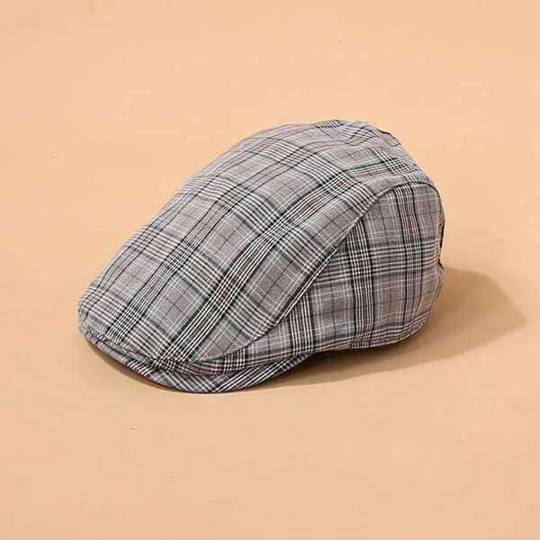 

Plaid Pattern Flat Cap, Grey