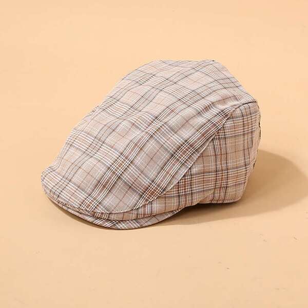 

Plaid Pattern Flat Cap, Coffee brown