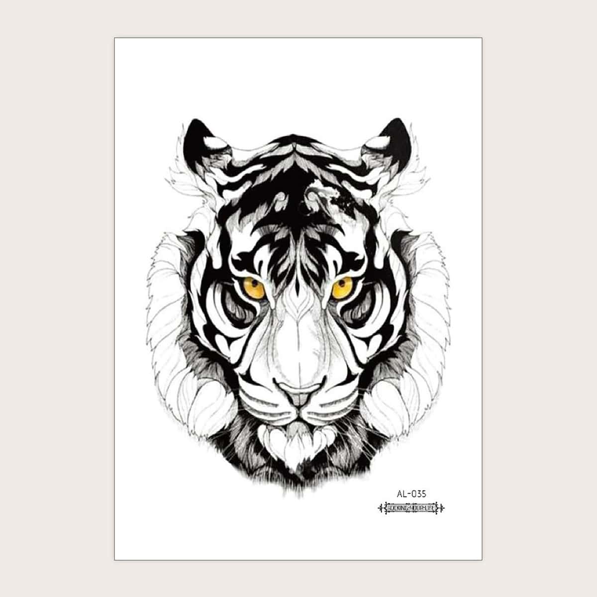 

1sheet Tiger Pattern Tattoo Sticker, Black and white