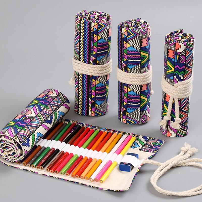

1pc Geometric Pattern Roll-up Pencil Bag, Multicolor