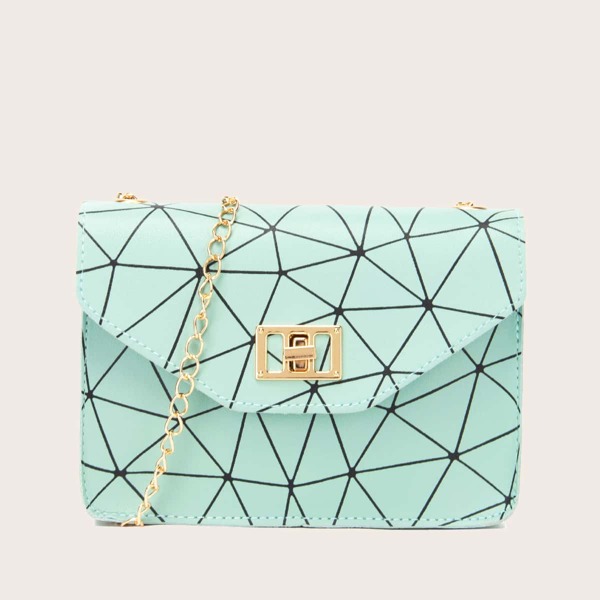 

Turn-Lock Geometric Chain Crossbody Bag, Green