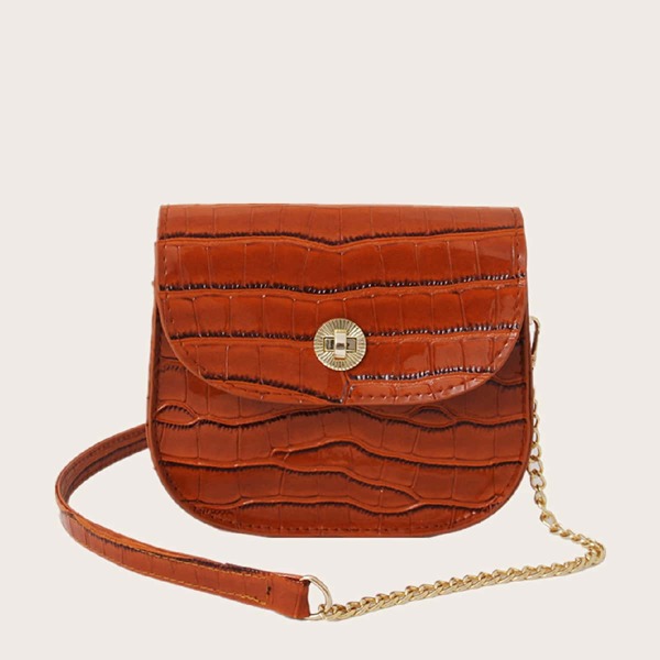 

Metal Lock Croc Embossed Crossbody Bag, Brown