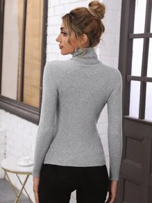 BizChic Chất rắn Áo cao cổ Gân đan Áo len Trang phục làm việc - Xám - Xem 2