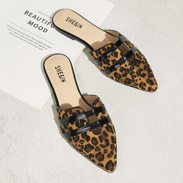 

Leopard Flat Mules, Brown
