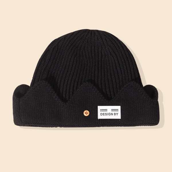 

Men Letter Design Label Decor Beanie, Black