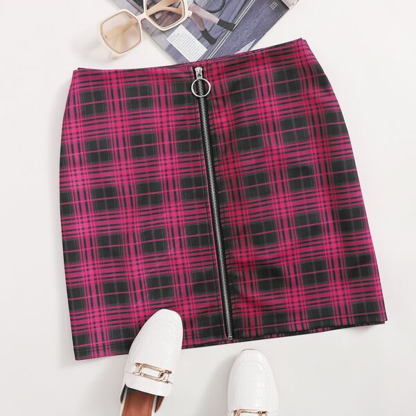 

Plus O-ring Zip Up Plaid Skirt, Multicolor