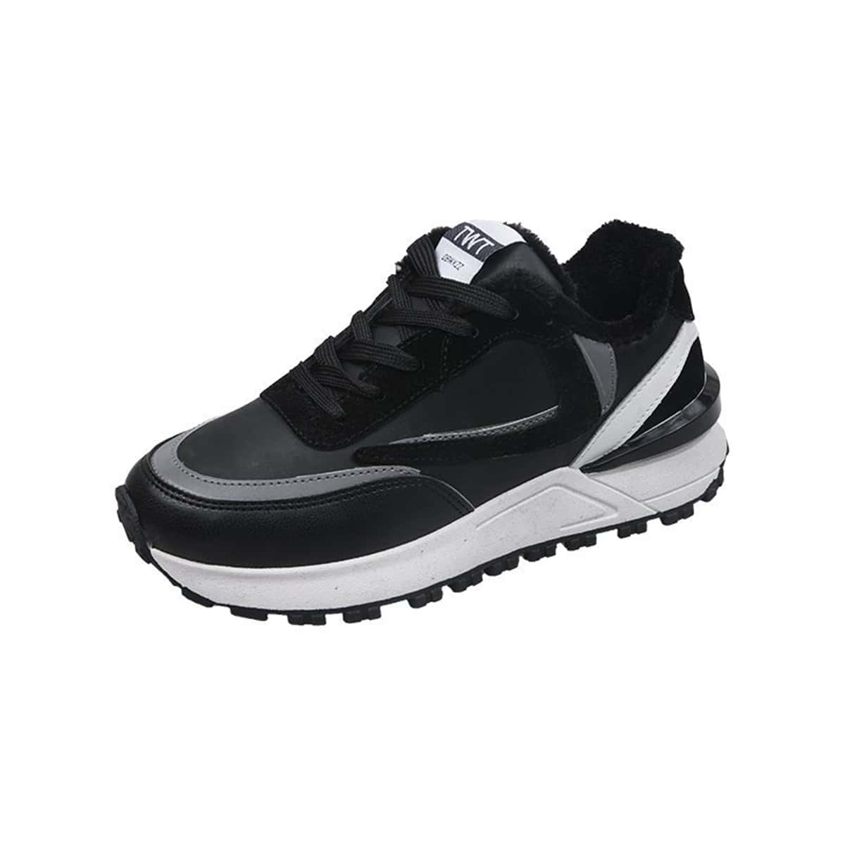 

Colorblock Lace-up Plush Sneakers, Black