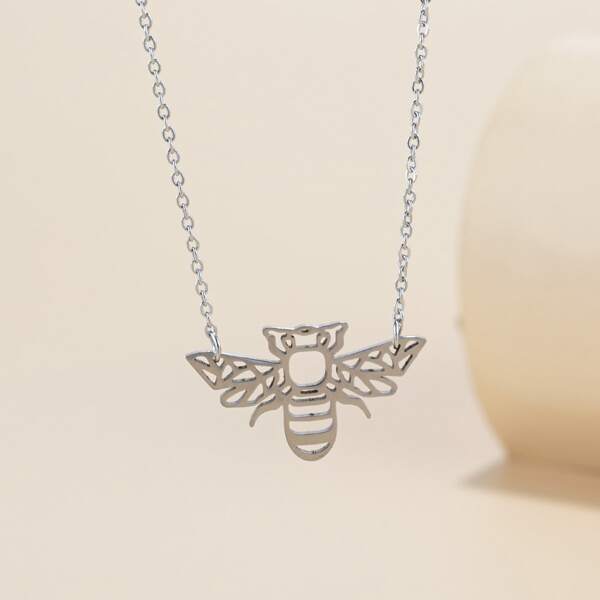 

Hollow Animal Pendant Necklace, Silver