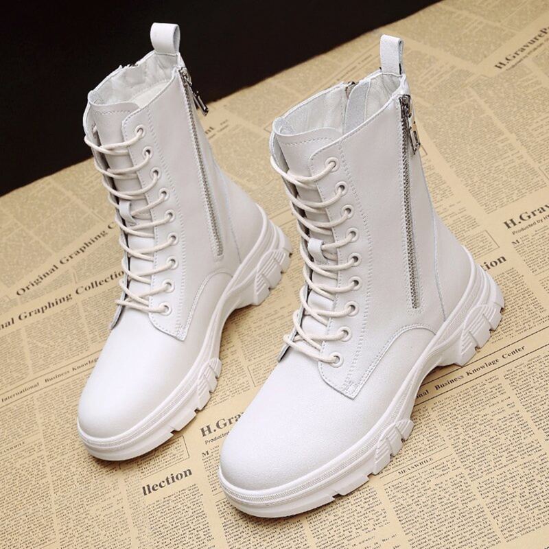 

Lace-up Lug Sole Combat Boots, White