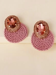 juran 水鑽裝飾耳環 - 粉色 - 查看 2