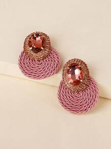 juran 水鑽裝飾耳環 - 粉色 - 查看 3