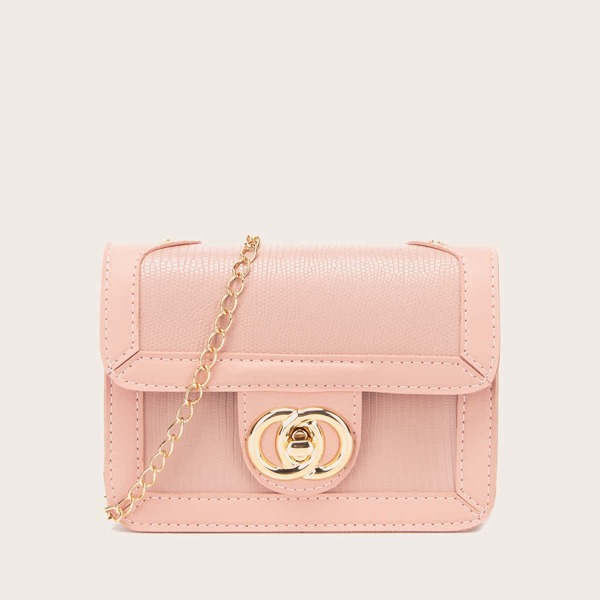 

Lizard Embossed Turn-lock Crossbody Bag, Pink
