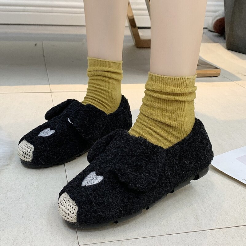 

Ear Decor Fluffy Loafers, Black