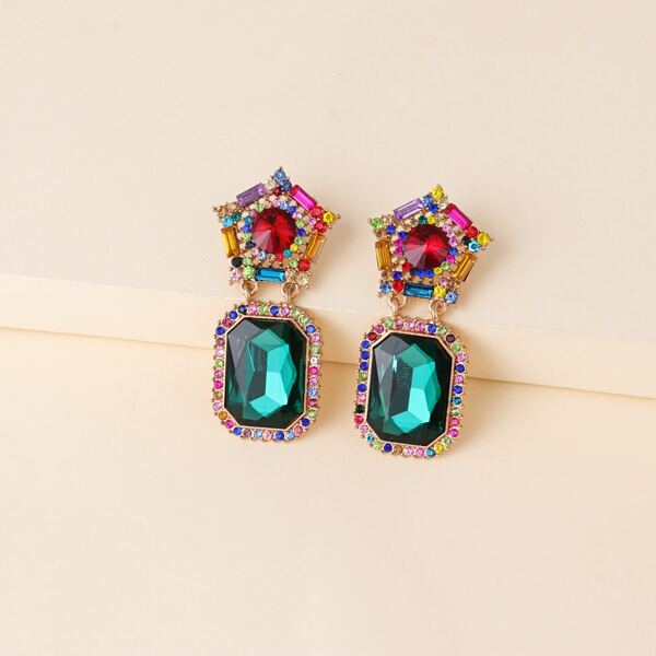 

Rhinestone Decor Geometric Drop Earrings, Multicolor