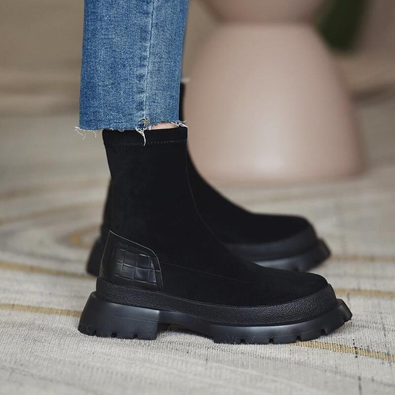 

Minimalist Lug Sole Sock Boots, Black