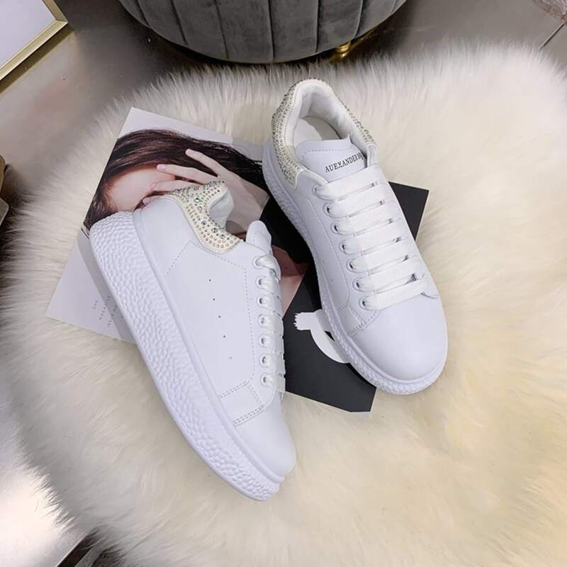 

Rhinestone Lace-up Front Skate Shoes, White