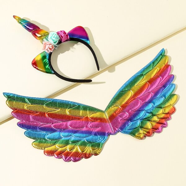 

Toddler Girls Color Block Hair Hoop & Cartoon Wings, Multicolor