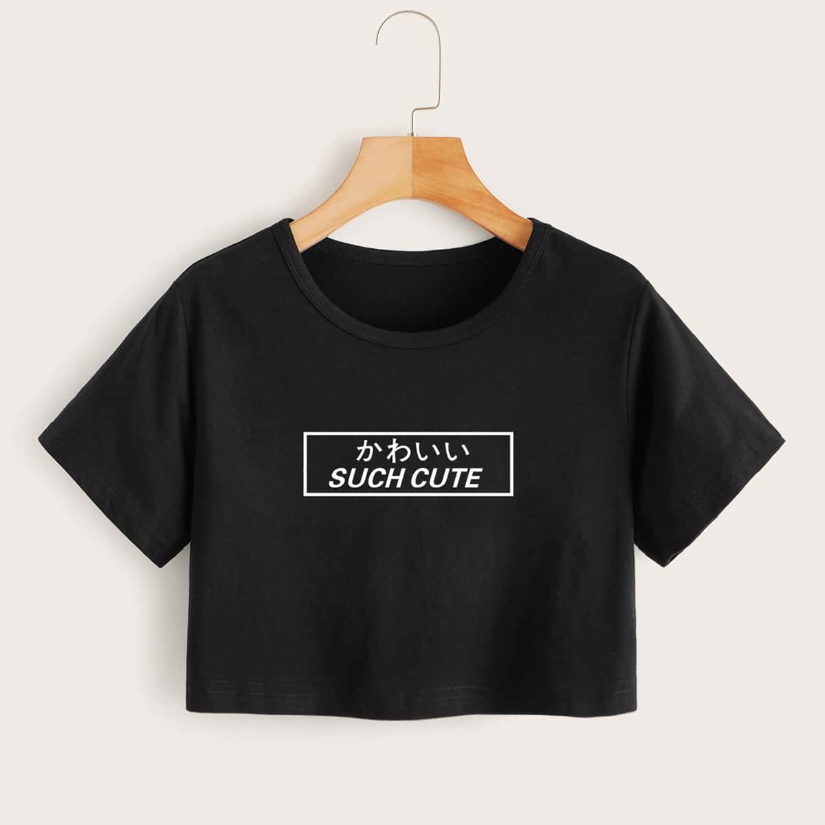 

Letter Print Crop Tee, Black