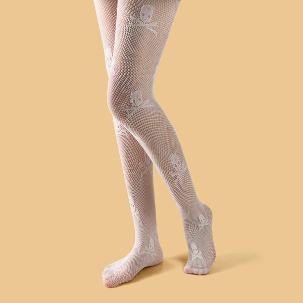 

Skull Pattern Fishnet Tights, White