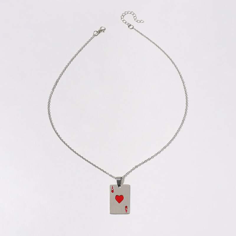 

Playing Card Pendant Necklace, Silver