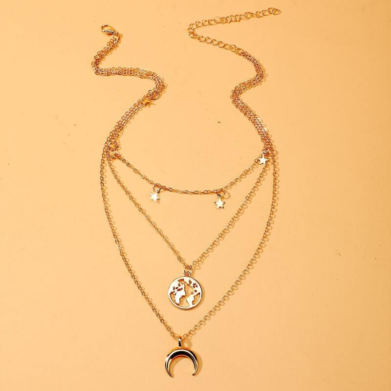 

Moon & Ring Layered Necklace, Gold