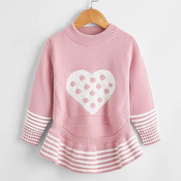 

Toddler Girls Heart & Striped Pattern Sweater, Baby pink
