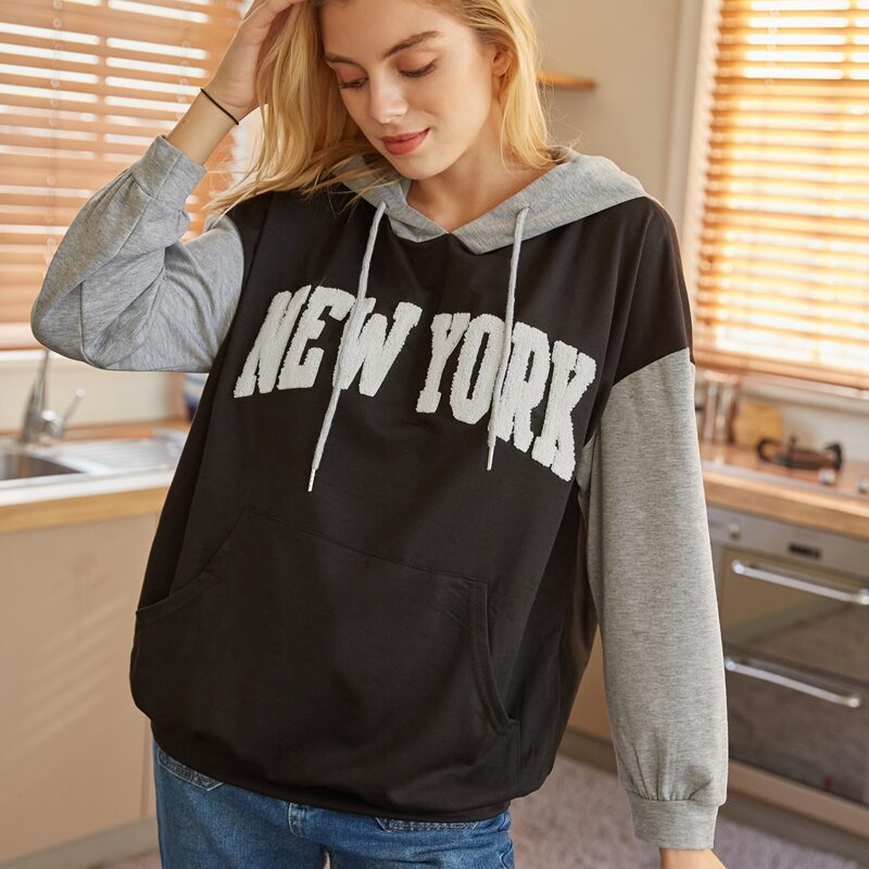 

Letter Graphic Drawstring Hoodie, Multicolor