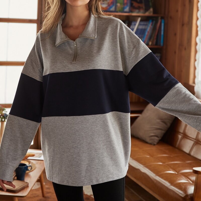 

Contrast Panel Half Zip Oversized Sweatshirt, Multicolor