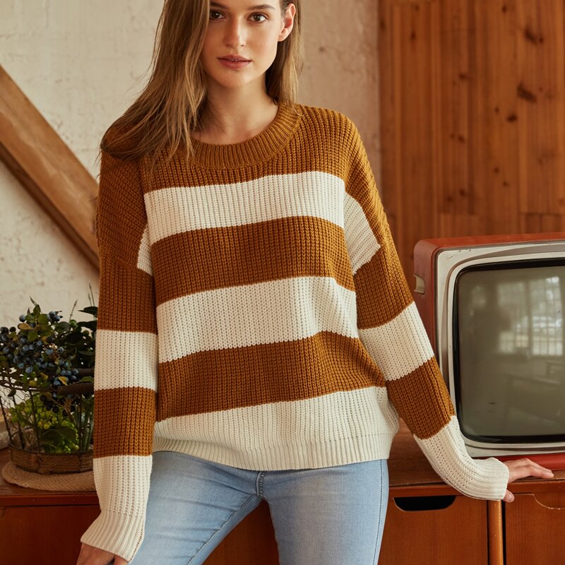 

Striped Pattern Oversized Sweater, Multicolor