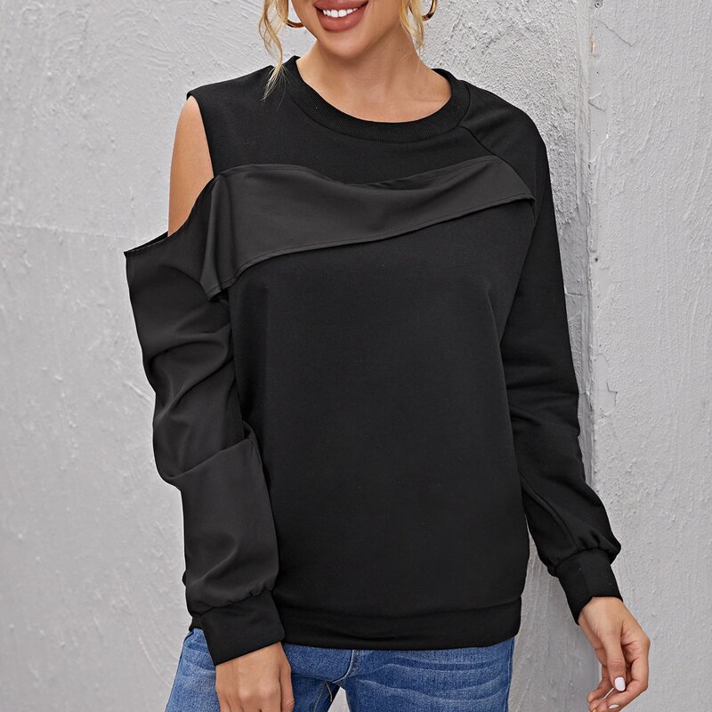

Cut Out Shoulder Raglan Sleeve Pullover, Black